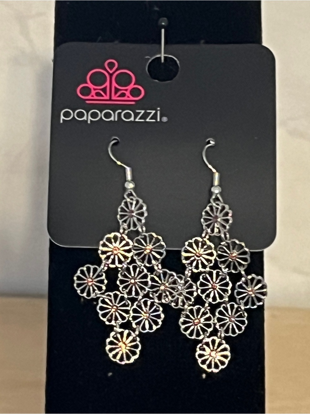 Paparazzi Silver Floral Filigree Cluster Dangle Earrings